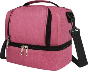 Lunch Box Lunch Bag for Women Men Reusable Insulated Lunch Bag Women Lunch Cooler Tote Bags with Adjustable Shoulder Strap for Office Work Picnic Travel, Rose Red