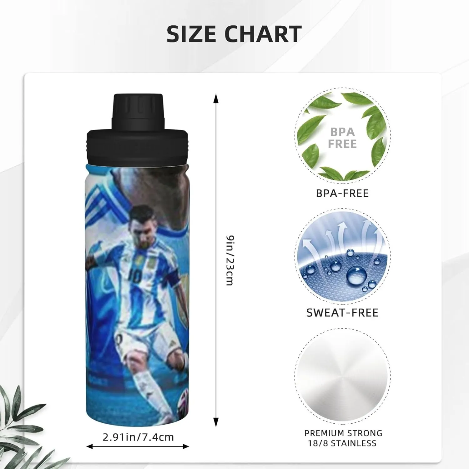 M-essi 18OZ sports insulated water bottle easy to carry with spout cover, insulated water bottle White
