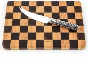MACKENZIE-CHILDS Check Cheese Board Set, Wooden Cheese Board and Cheese Knife Set, 8- by 12-Inch Cutting Board with Knife