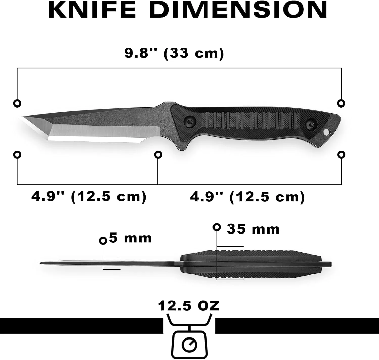 MADSABRE 9.8" Fixed Blade Survival Knife Full Tang Hunting Knife with Kydex Sheath - D2 Steel Tanto Blade and G10 Handle Tactical Knives for Men for Outdoor Camping Hiking