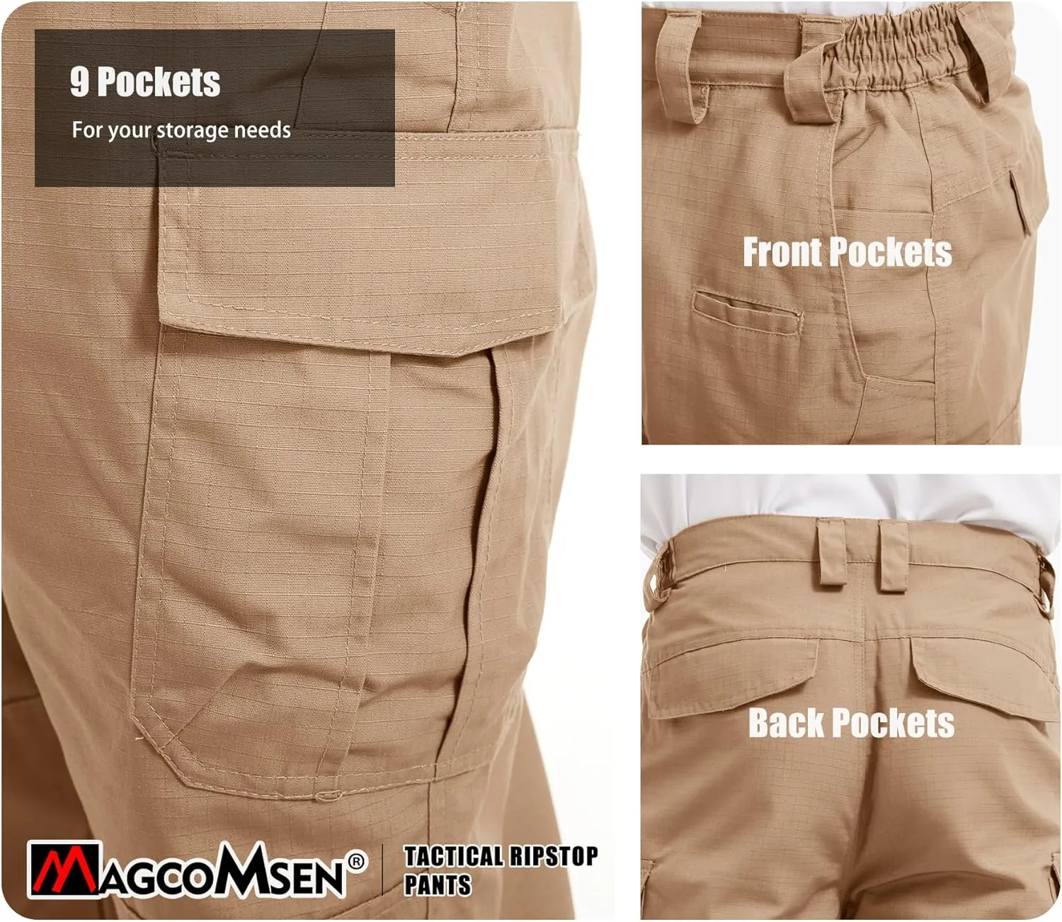 MAGCOMSEN Men's Tactical Pants 9 Pockets Ripstop, Water Repellent, Cargo Pants for Work, Hiking, Hunting(No Belt)