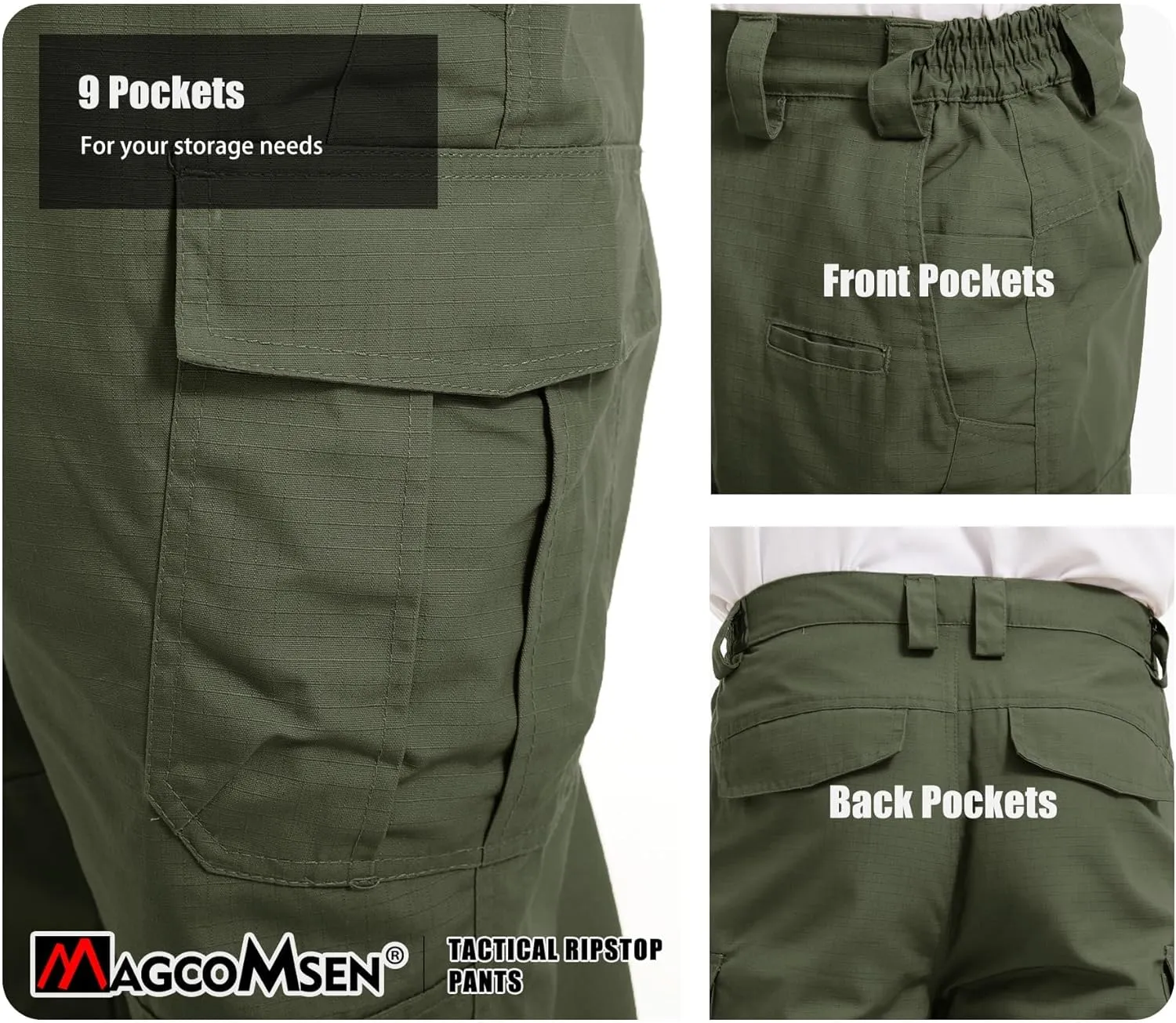 MAGCOMSEN Men's Tactical Pants 9 Pockets Ripstop, Water Repellent, Cargo Pants for Work, Hiking, Hunting(No Belt)