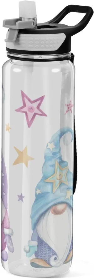 Magic Gnomes with Stars Water Bottle with Straw, BPA-Free Plastic Sports Water Bottle for Fitness, Gym, Camping, Outdoor Sports,32 oz