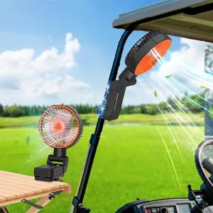 Magnetic Golf Cart Fan Rechargeable -10400mAh Clip on Camping Fans Portable,Strap, Lights, 70° Adjustable USB Cooling Fans for Outdoors, Tent, Stroller, Travel, Golf Accessories