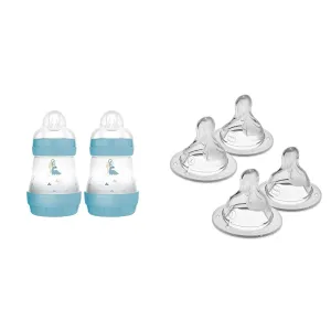 MAM Anti-Colic Baby Bottles, 5oz (2 Count), Slow Flow Nipples & Extra Slow to Slow Flow Nipple 4 Pack for Newborns & Older