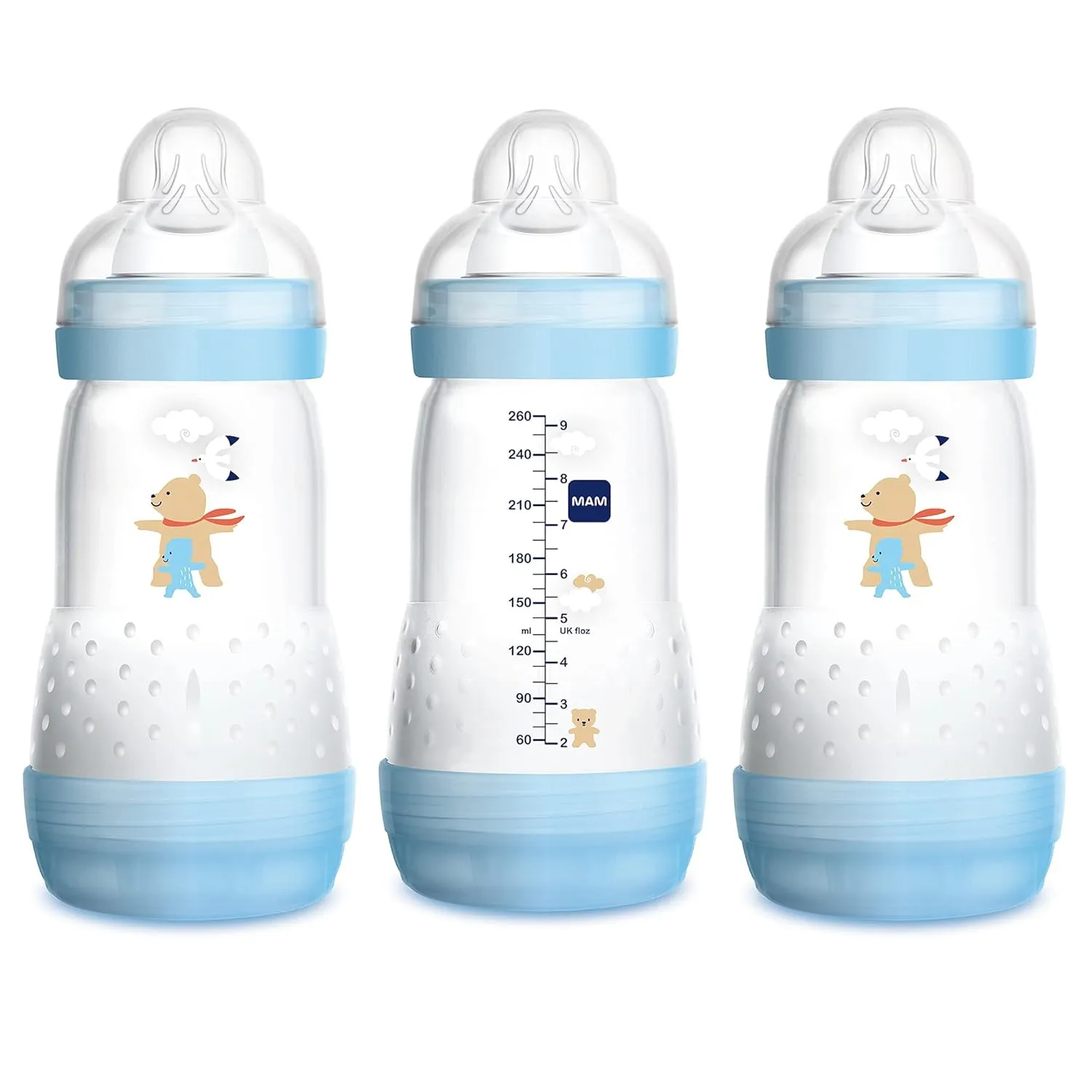 MAM Easy Start Anti-Colic Bottle 9 oz (3-Count), Baby Essentials, Medium Flow Bottles & Bottle Nipples Slow Flow Nipple Level 1, for Newborns and Older, SkinSoft Silicone Nipples