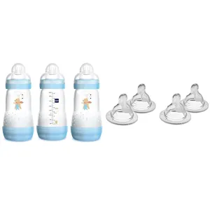 MAM Easy Start Anti-Colic Bottle 9 oz (3-Count), Baby Essentials, Medium Flow Bottles & Bottle Nipples Slow Flow Nipple Level 1, for Newborns and Older, SkinSoft Silicone Nipples