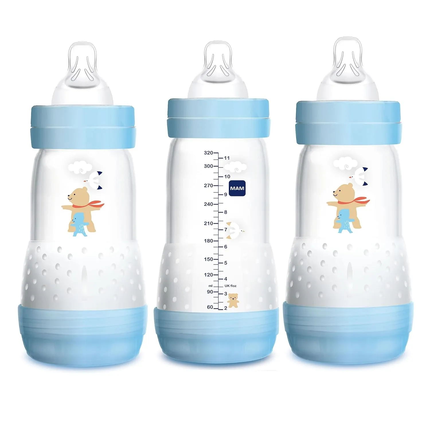 MAM Easy Start Anti-Colic Bottle 9 oz (3-Count), Baby Essentials, Medium Flow Bottles & Bottle Nipples Slow Flow Nipple Level 1, for Newborns and Older, SkinSoft Silicone Nipples