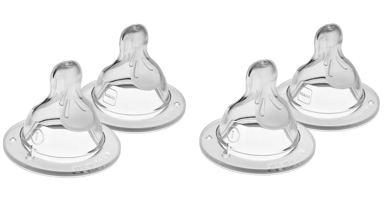 MAM Easy Start Anti-Colic Bottle 9 oz (3-Count), Baby Essentials, Medium Flow Bottles & Bottle Nipples Slow Flow Nipple Level 1, for Newborns and Older, SkinSoft Silicone Nipples