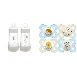 MAM Easy Start Matte Anti-Colic Baby Bottles, 9 oz (2 Count), Medium Flow Nipples, Unisex Baby & Original   Night 4-Pack, 0-6M, Boy