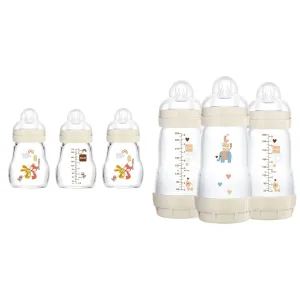 MAM Feel Good Glass Bottles and Anti-Colic Bottles Bundle, Premium 5oz 3 Pack and Easy Start 9oz 3 Pack