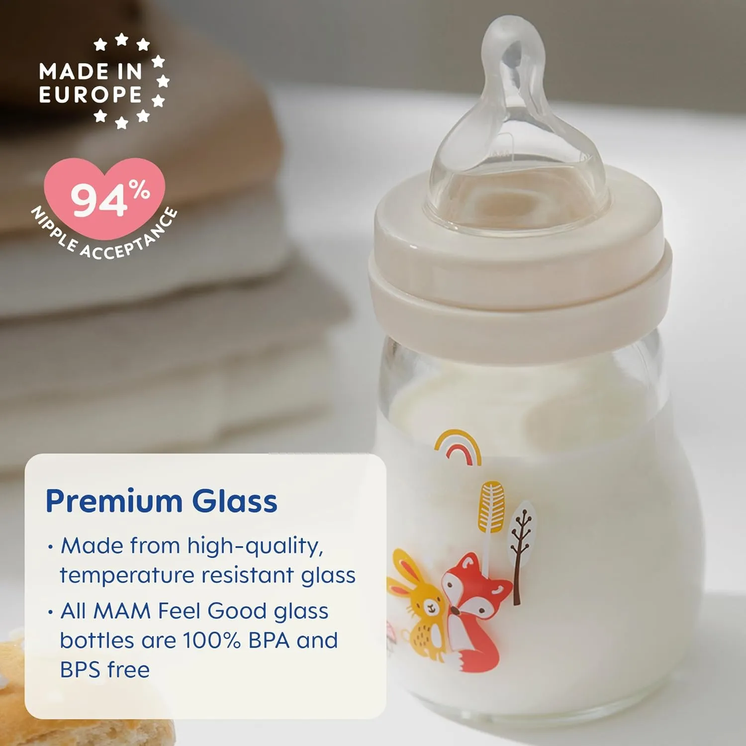 MAM Feel Good Slow Flow Premium Glass Baby Bottles, Easy Switch Between Breast and Bottle, 5oz, 0  Months, Unisex, 3 Pack
