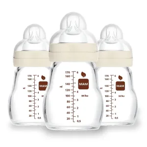 MAM Feel Good Slow Flow Premium Glass Baby Bottles, Easy Switch Between Breast and Bottle, 5oz, 0  Months, Unisex, 3 Pack