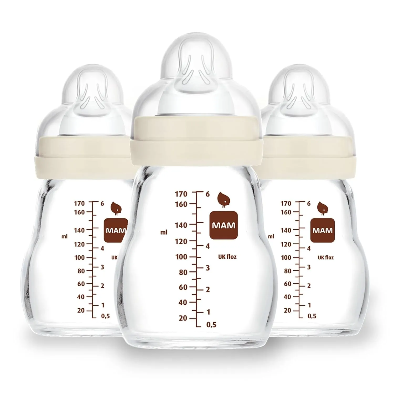MAM Feel Good Slow Flow Premium Glass Baby Bottles, Easy Switch Between Breast and Bottle, 5oz, 0  Months, Unisex, 3 Pack
