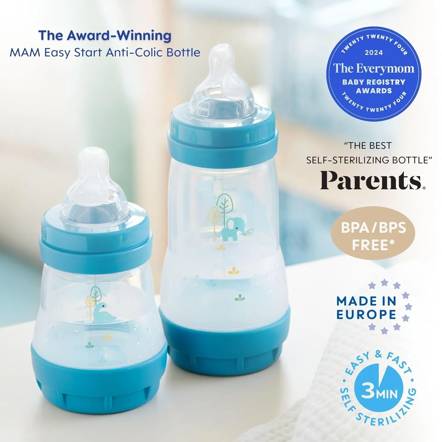 MAM Grow with Baby 15-Piece Gift Set, Newborn 0-4 Months, Anti-Colic Bottles and Silicone Nipples SkinSoft, Essential Baby Items, Unisex