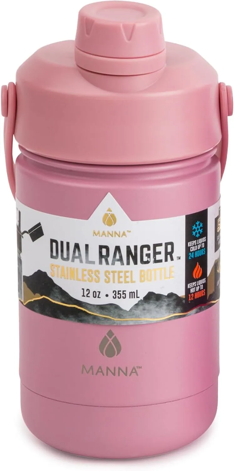 Manna Ranger Dual Insulated Stainless Steel Bottle - 12 Oz - Pink Powder Coat
