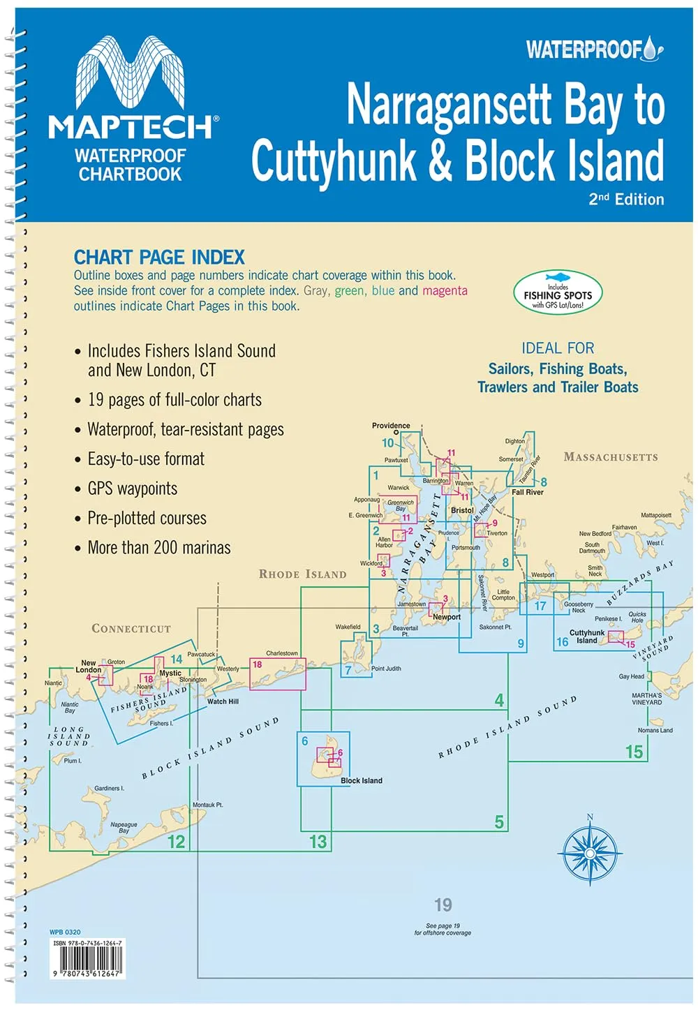MAPTECH Waterproof Chartbook, Narragansett Bay to Cuttyhunk, 19 Full-Color, Tear-Resistant Chart Pages, 12 x 17 Inches, Spiral Bound, GPS Waypoints, Pre-Plotted Courses, Over 200 Marinas Spiral-bound – Print, January 1, 2024