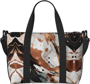 Marble Texture Copper Splatter Print Portable Travel Duffel Bag,Ideal For Business And Private Travel