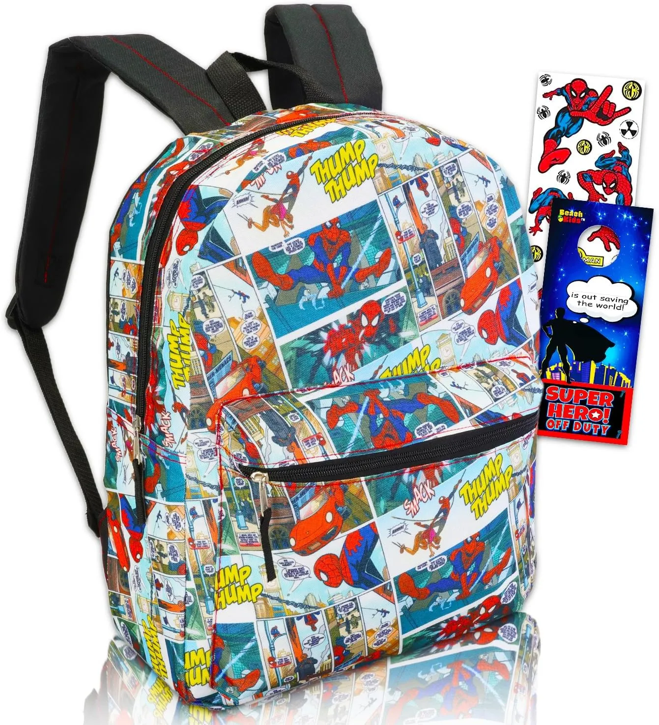 Marvel Spiderman Backpack for Boys Girls Kids - 2 Pc Bundle With 16" Marvel Comics Spiderman School Backpack Bag with Stickers (Spiderman School Supplies)