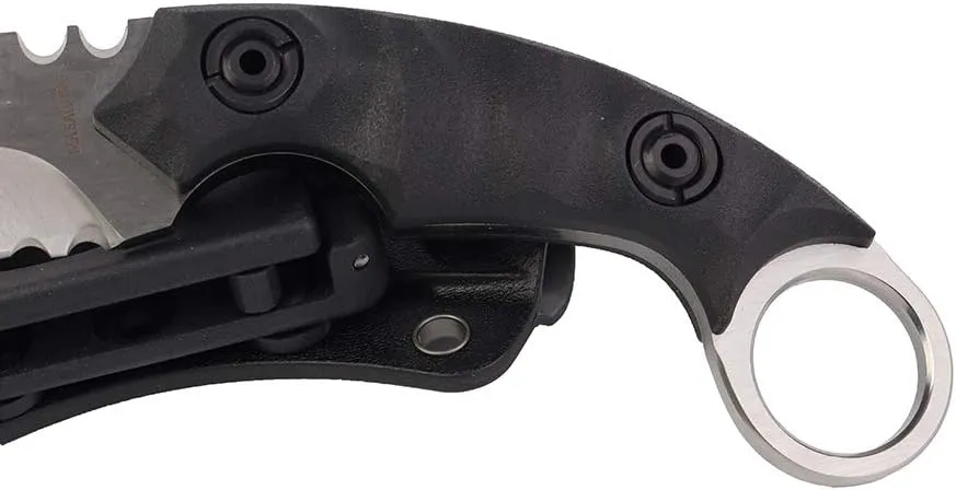 MASALONG Outdoor Survival claw Tactical teeth Knife Double edged sharp Fixed Blade Knife With Sheath (5CR Sand light Black handle)