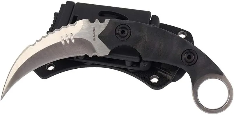 MASALONG Outdoor Survival claw Tactical teeth Knife Double edged sharp Fixed Blade Knife With Sheath (5CR Sand light Black handle)
