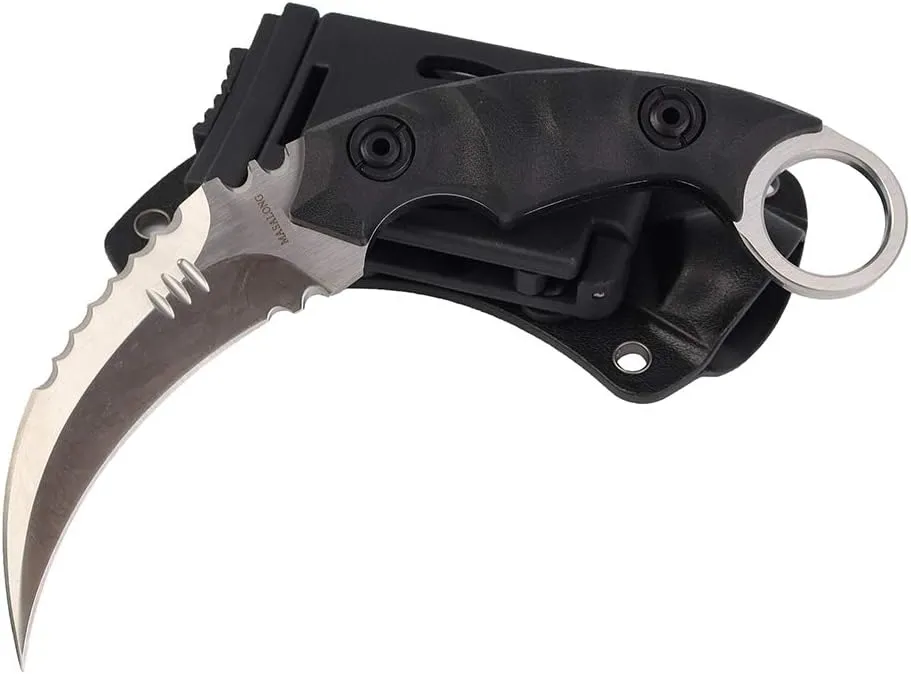 MASALONG Outdoor Survival claw Tactical teeth Knife Double edged sharp Fixed Blade Knife With Sheath (5CR Sand light Black handle)