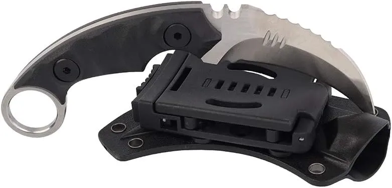 MASALONG Outdoor Survival claw Tactical teeth Knife Double edged sharp Fixed Blade Knife With Sheath (5CR Sand light Black handle)