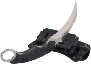 MASALONG Outdoor Survival claw Tactical teeth Knife Double edged sharp Fixed Blade Knife With Sheath (5CR Sand light Black handle)