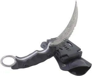 MASALONG Outdoor Survival claw Tactical teeth Knife Double edged sharp Fixed Blade Knife With Sheath (Damascus full tang)