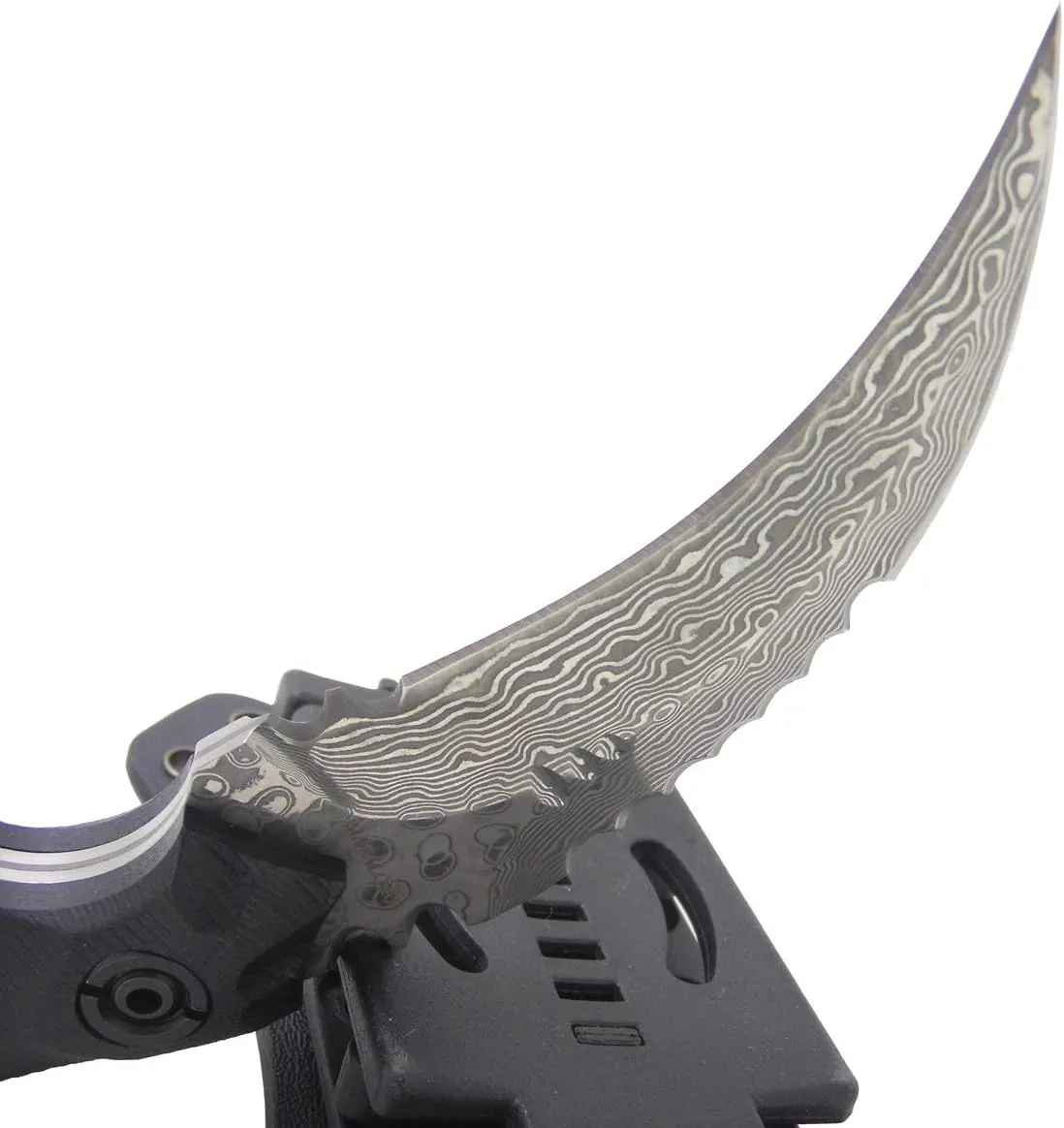 MASALONG Outdoor Survival claw Tactical teeth Knife Double edged sharp Fixed Blade Knife With Sheath (Damascus full tang)