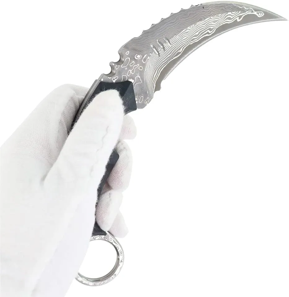 MASALONG Outdoor Survival claw Tactical teeth Knife Double edged sharp Fixed Blade Knife With Sheath (Damascus full tang)