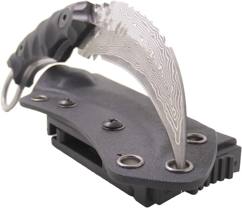 MASALONG Outdoor Survival claw Tactical teeth Knife Double edged sharp Fixed Blade Knife With Sheath (Damascus full tang)