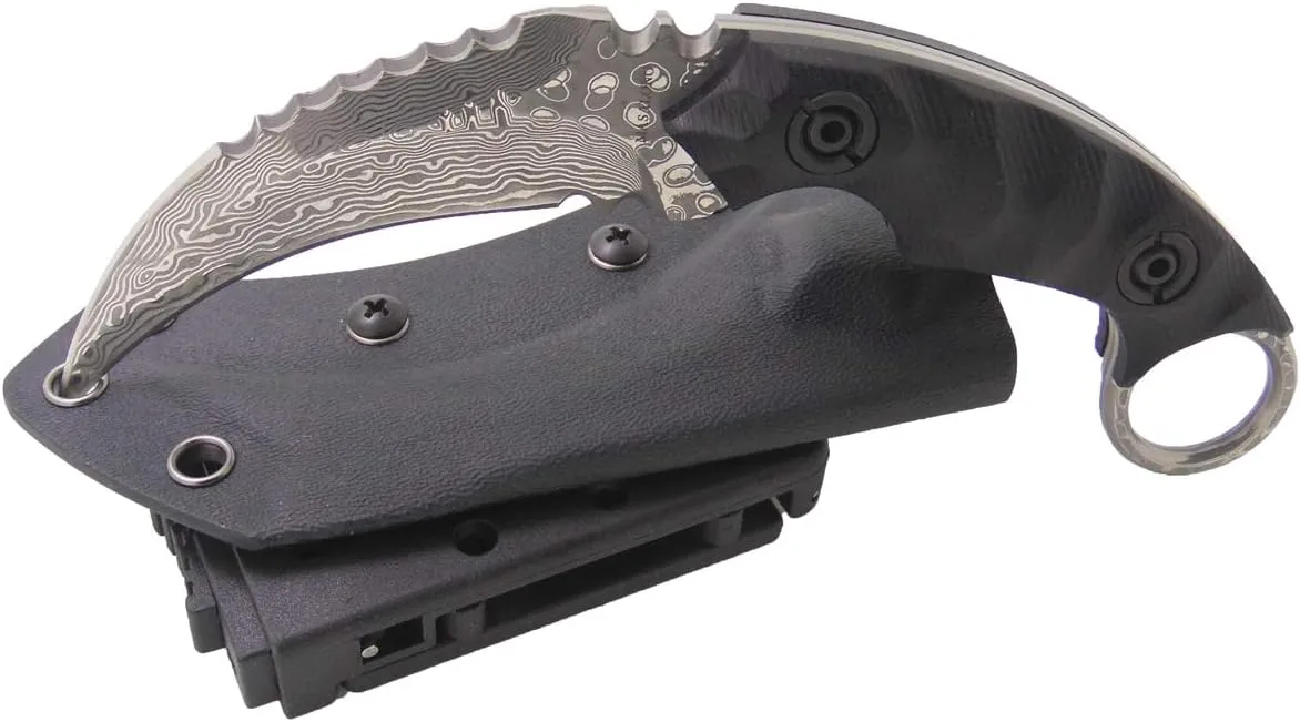 MASALONG Outdoor Survival claw Tactical teeth Knife Double edged sharp Fixed Blade Knife With Sheath (Damascus full tang)