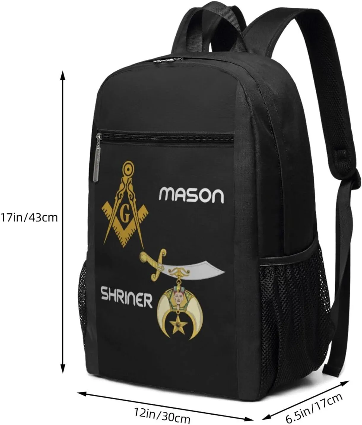 Masonic Shriner Split Lightweight Casual Backpack Knapsack Durable Travel Sports Shoulders Backpacks 17 Inch, Black