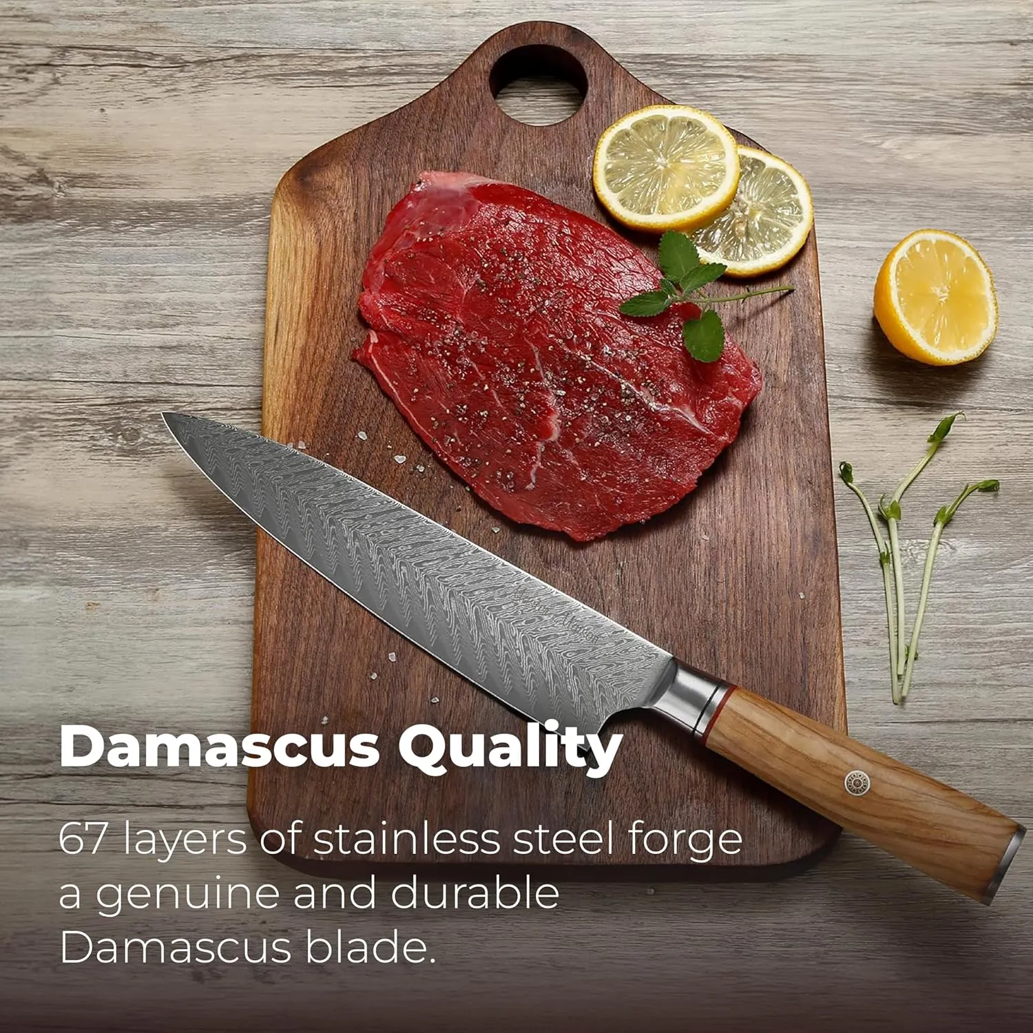 Master Maison Authentic 8" Chef Knife Damascus Steel with Full-Tang Wood Handle, Sheath, Sharpening Stone, Storage Box, & Drying Cloth | AUS-10 Japanese Ultra Sharp Stainless Steel Chef's Knife Set