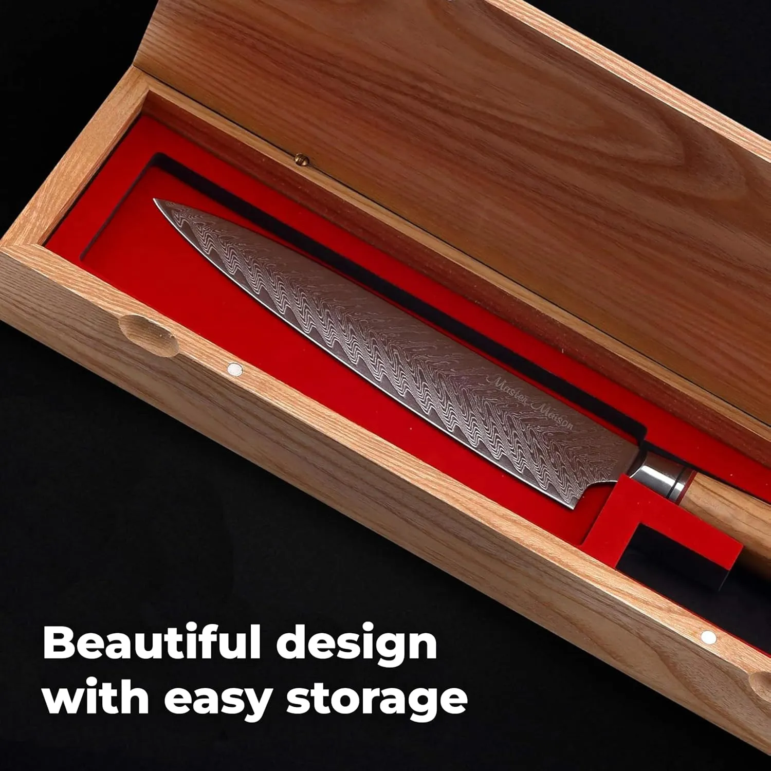 Master Maison Authentic 8" Chef Knife Damascus Steel with Full-Tang Wood Handle, Sheath, Sharpening Stone, Storage Box, & Drying Cloth | AUS-10 Japanese Ultra Sharp Stainless Steel Chef's Knife Set