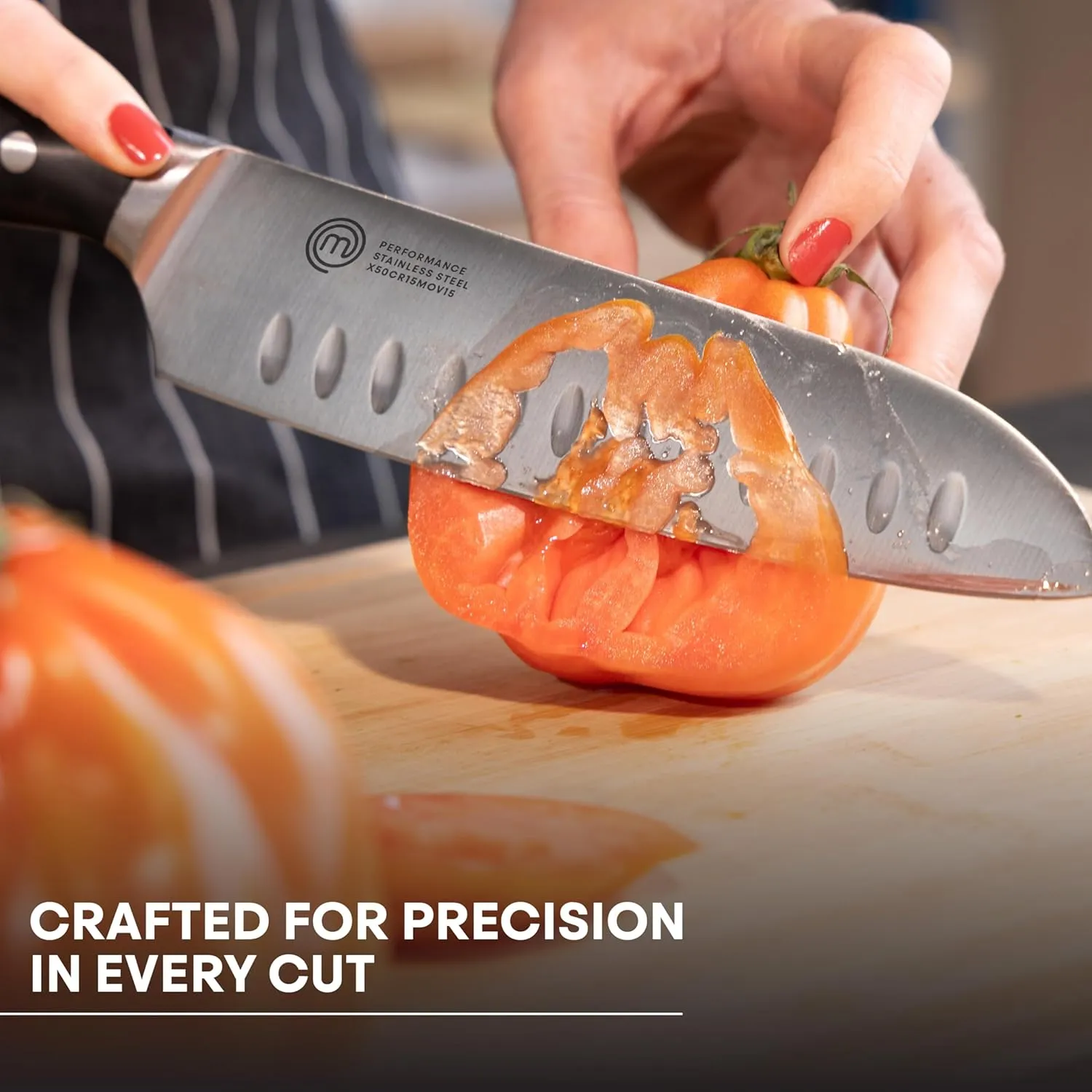 MasterChef Santoku Knife 12" with High Carbon Stainless Steel Blade and Triple Riveted Handles, Professional Quality Kitchen Knife for Precision Cooking at Home, Perfectly Balanced, Razor Sharp