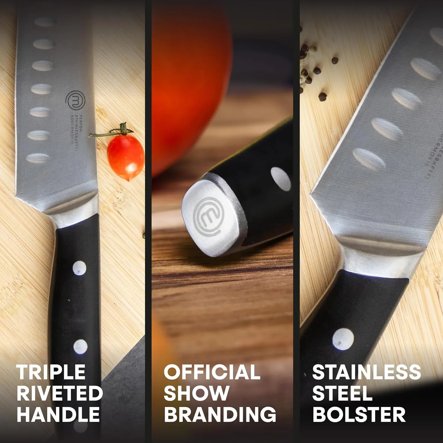 MasterChef Santoku Knife 12" with High Carbon Stainless Steel Blade and Triple Riveted Handles, Professional Quality Kitchen Knife for Precision Cooking at Home, Perfectly Balanced, Razor Sharp