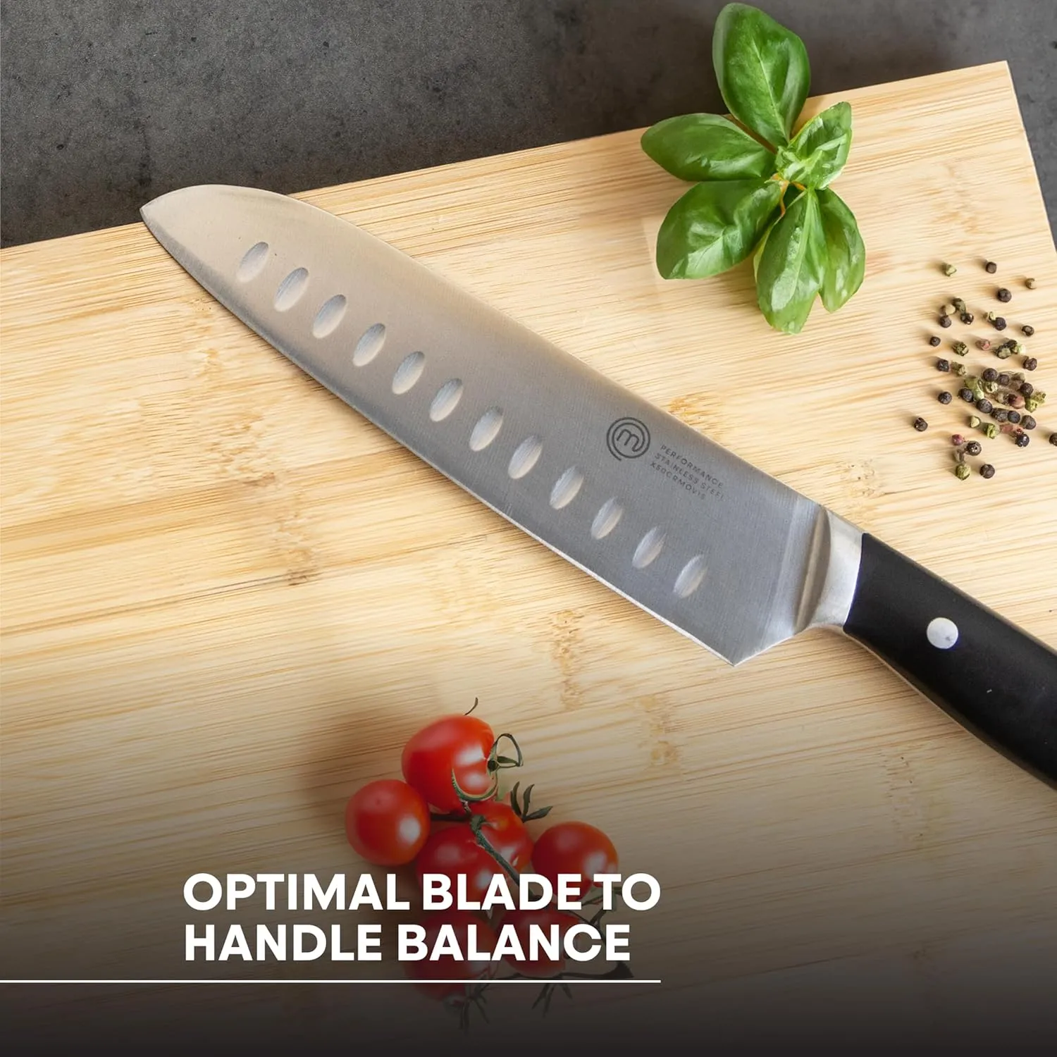 MasterChef Santoku Knife 12" with High Carbon Stainless Steel Blade and Triple Riveted Handles, Professional Quality Kitchen Knife for Precision Cooking at Home, Perfectly Balanced, Razor Sharp