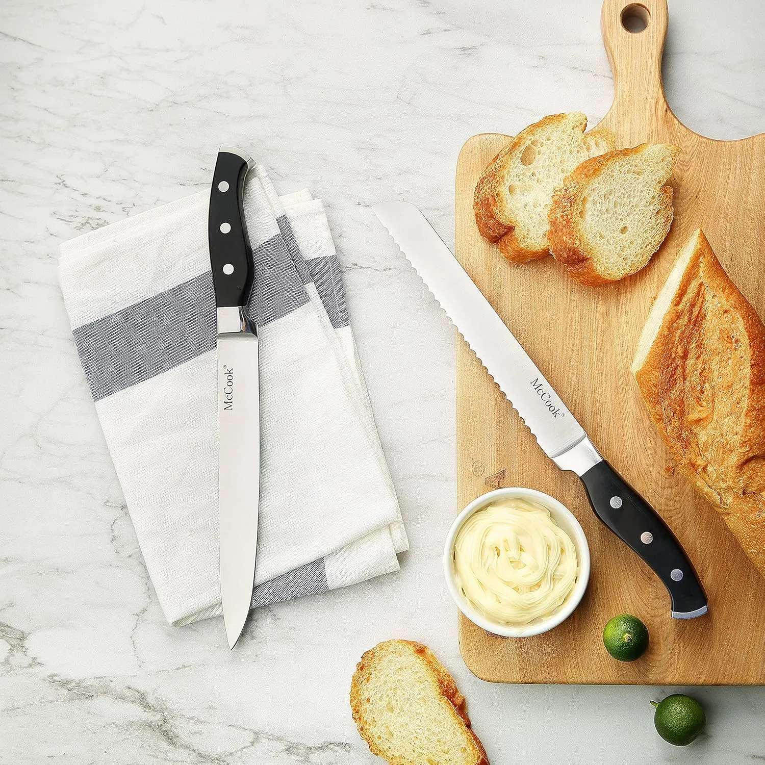 McCook® Black Knife Sets, German Stainless Steel Forged Kitchen Knives Block Set with Built-in Knife Sharpener