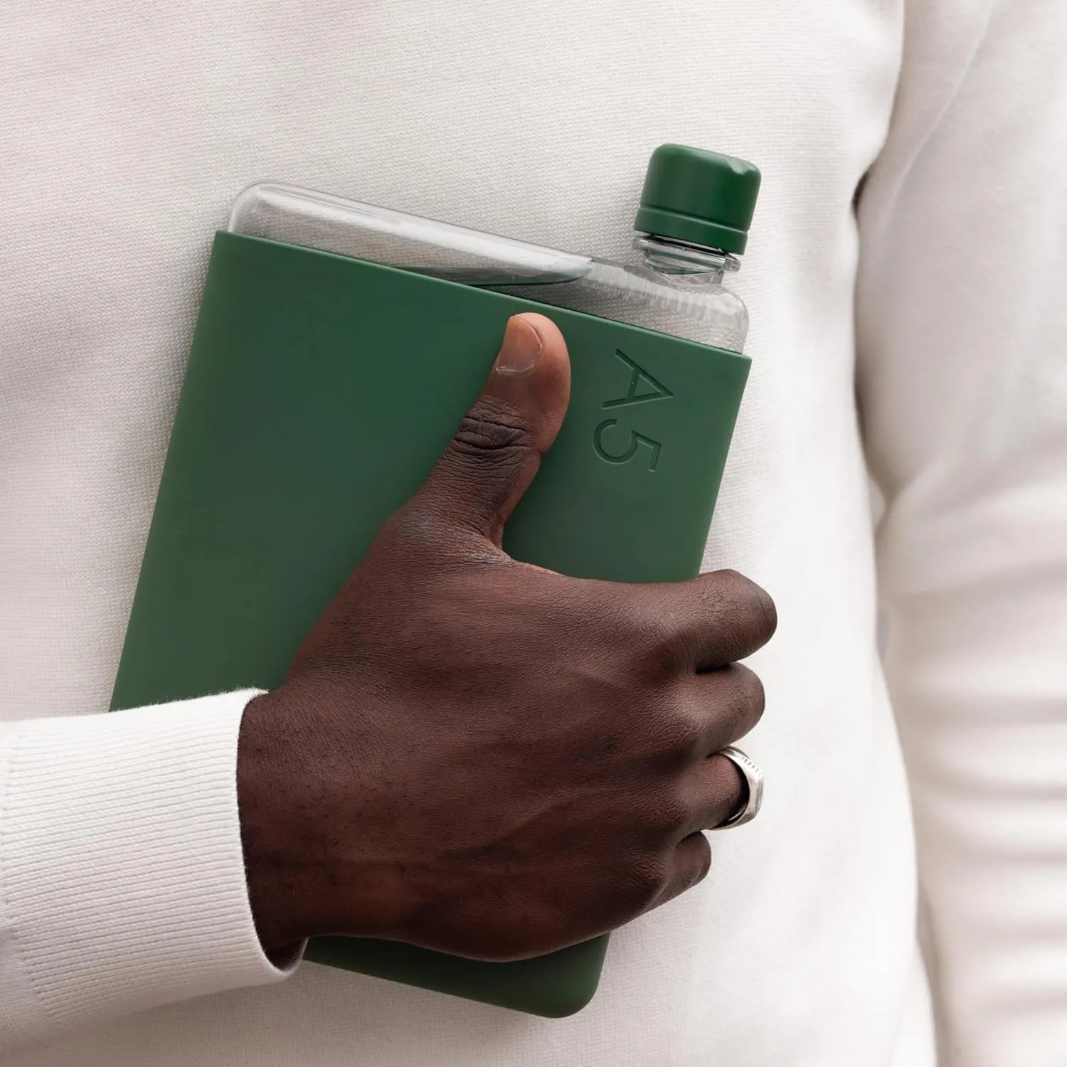 memobottle A5 (Moss Green) Bundle - 25oz (750ml) - Bottle, silicone sleeve & lid |Slim Water Bottle for Bags, Beside Books & Laptops | BPA Free Tritan | Modern & Minimalist