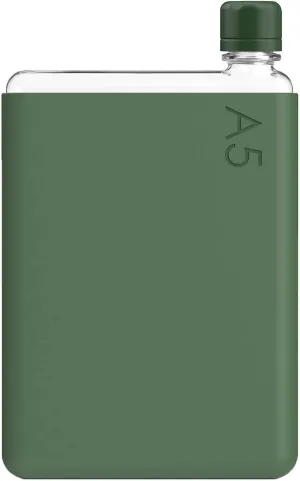 memobottle A5 (Moss Green) Bundle - 25oz (750ml) - Bottle, silicone sleeve & lid |Slim Water Bottle for Bags, Beside Books & Laptops | BPA Free Tritan | Modern & Minimalist