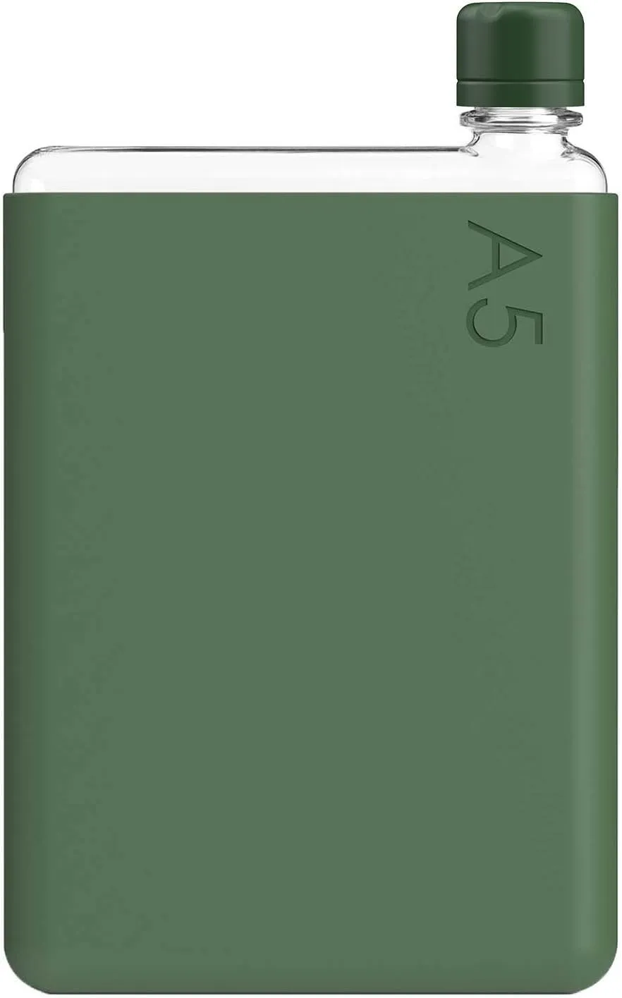 memobottle A5 (Moss Green) Bundle - 25oz (750ml) - Bottle, silicone sleeve & lid |Slim Water Bottle for Bags, Beside Books & Laptops | BPA Free Tritan | Modern & Minimalist