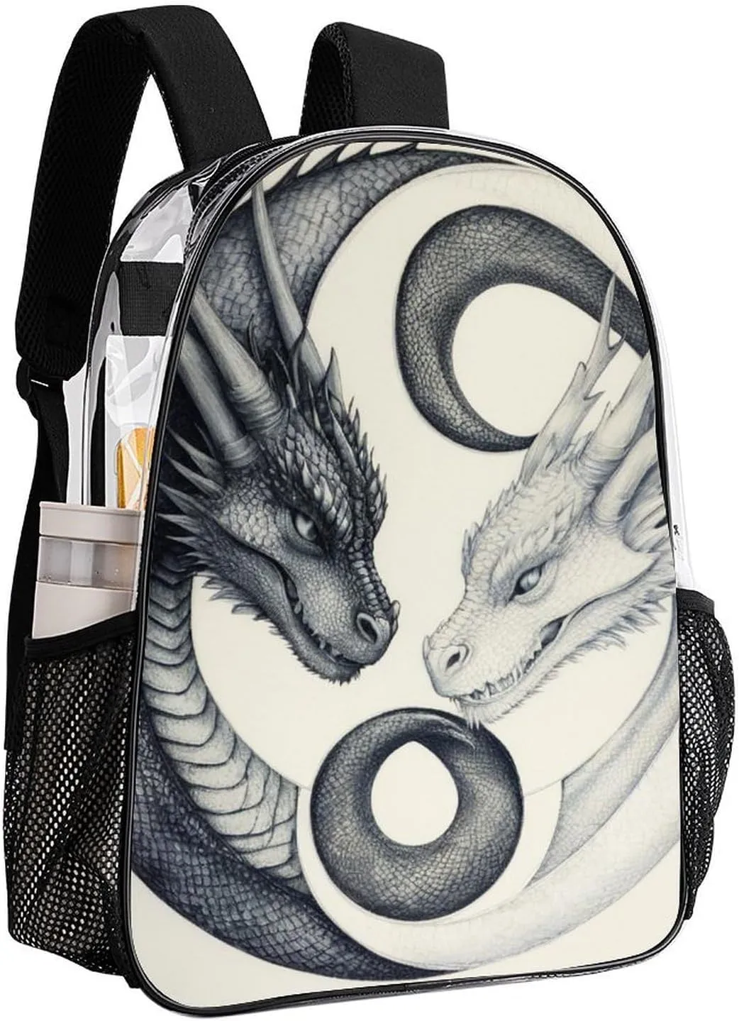 Men Women Transparent Dragon Yin Yang Daypack Bookbag Big Capacity Shoulder Bag With Padded Straps for Climbing Travel Walking Cycling