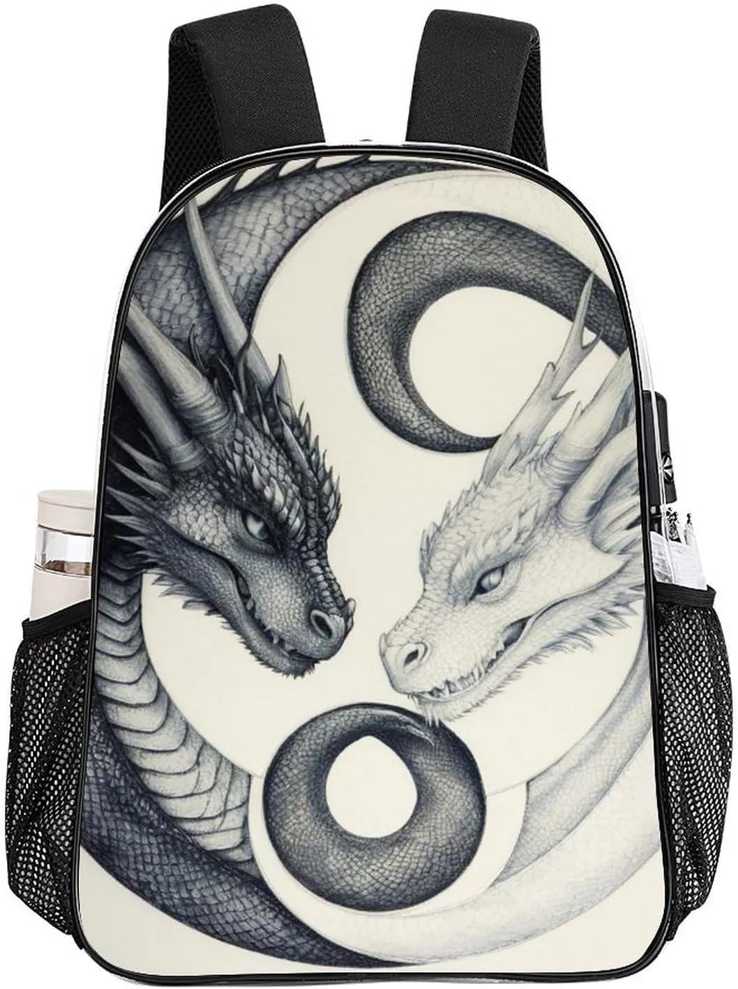 Men Women Transparent Dragon Yin Yang Daypack Bookbag Big Capacity Shoulder Bag With Padded Straps for Climbing Travel Walking Cycling