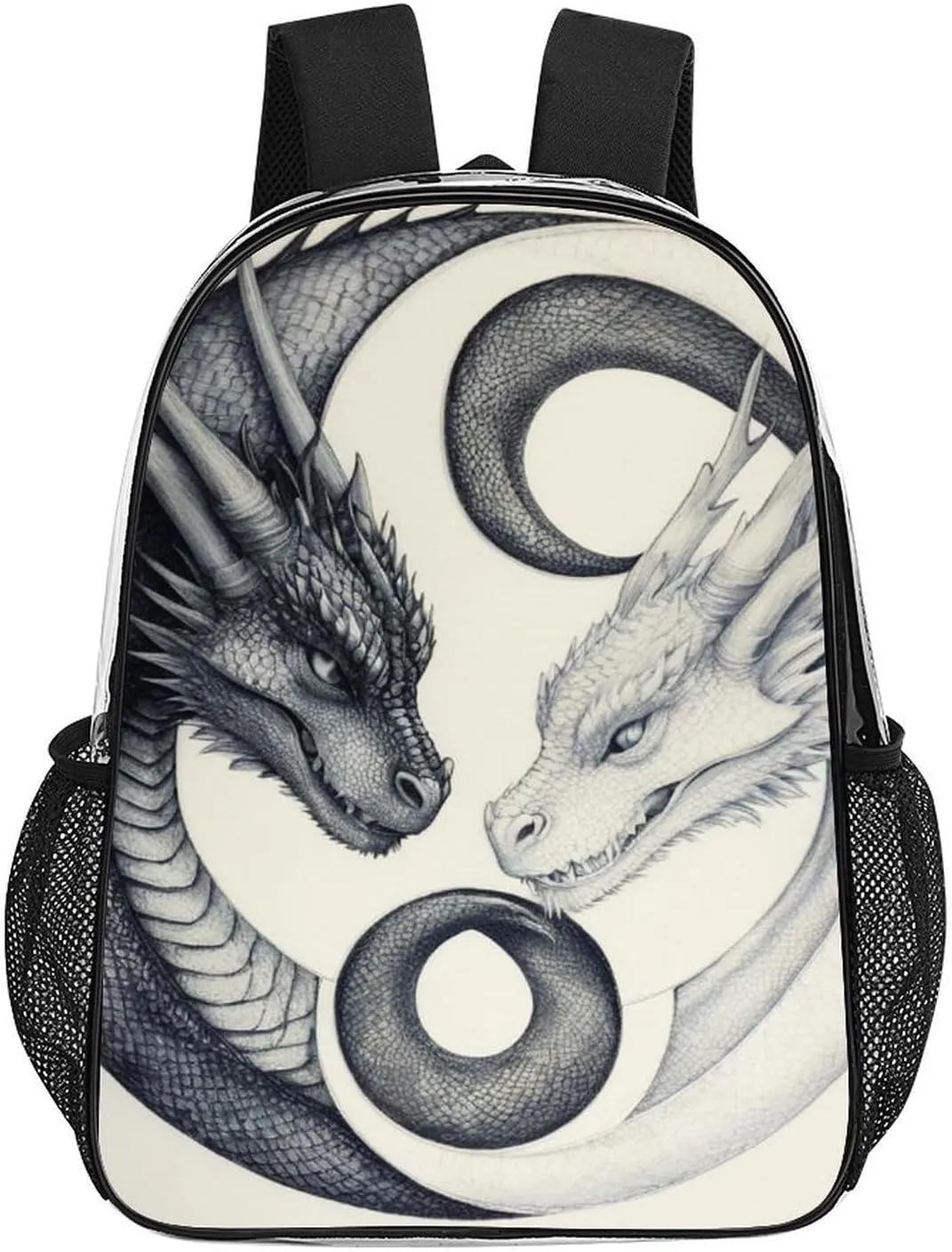 Men Women Transparent Dragon Yin Yang Daypack Bookbag Big Capacity Shoulder Bag With Padded Straps for Climbing Travel Walking Cycling