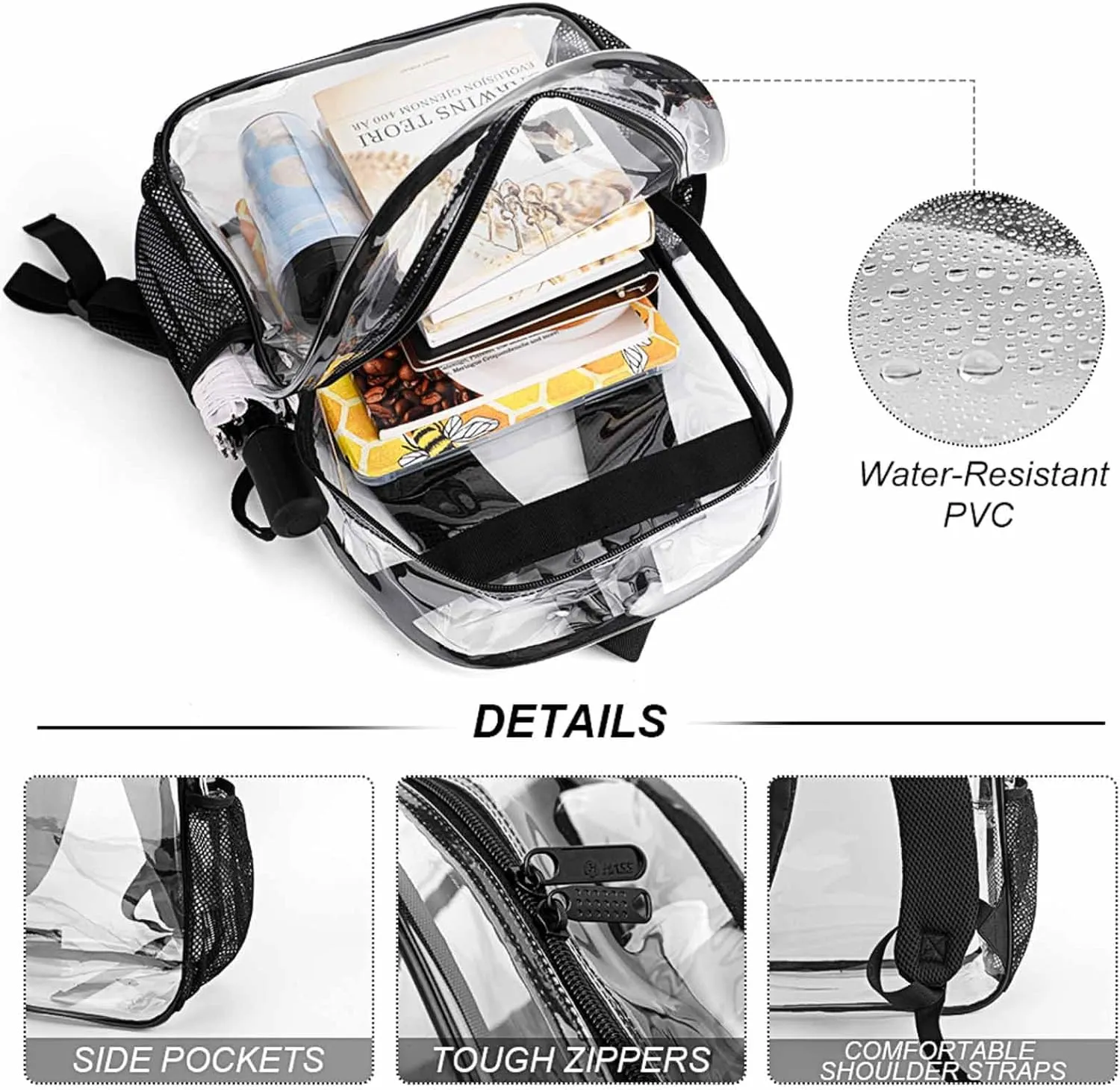 Men Women Transparent Dragon Yin Yang Daypack Bookbag Big Capacity Shoulder Bag With Padded Straps for Climbing Travel Walking Cycling