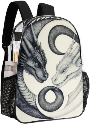 Men Women Transparent Dragon Yin Yang Daypack Bookbag Big Capacity Shoulder Bag With Padded Straps for Climbing Travel Walking Cycling