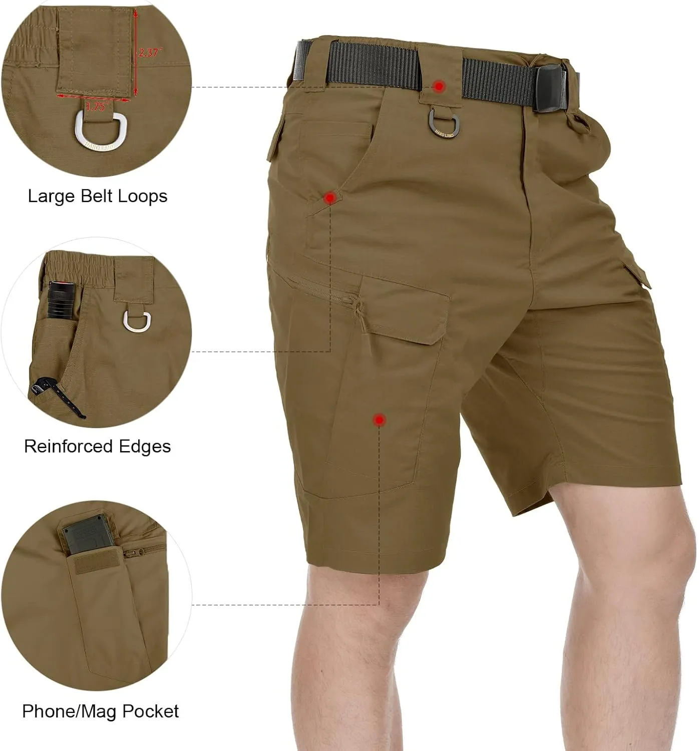 Men's Tactical Cargo Shorts 9.5 Inches Waterproof Ripstop Elastic Waist BDU Hiking Shorts Work