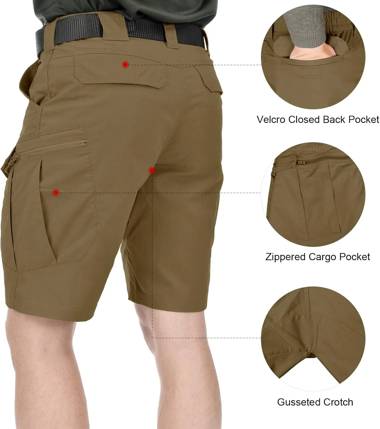 Men's Tactical Cargo Shorts 9.5 Inches Waterproof Ripstop Elastic Waist BDU Hiking Shorts Work